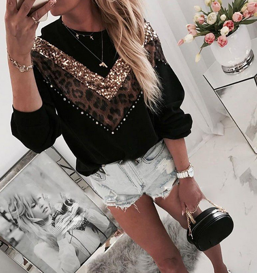 Sequins Splicing Top