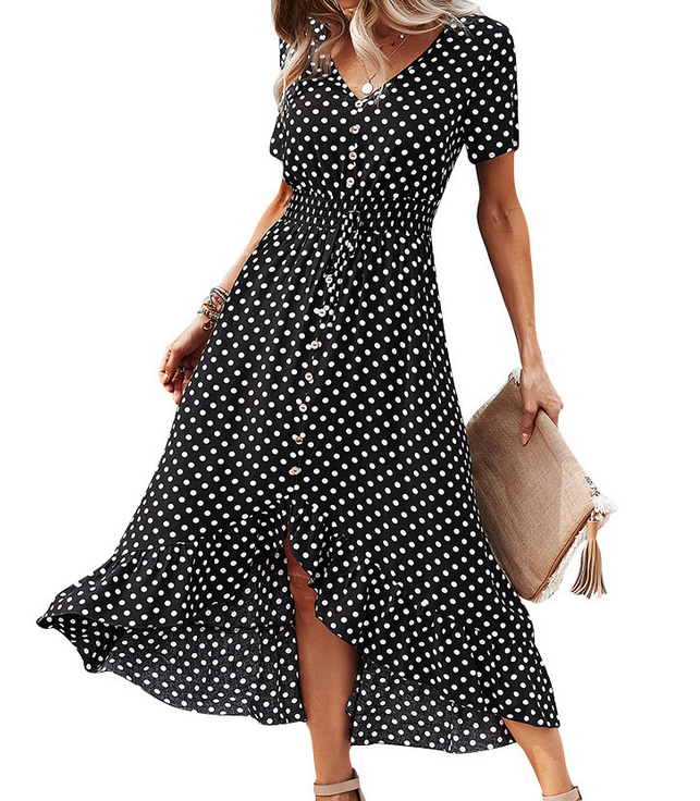 Dots Front Buttons Dress