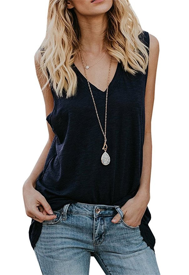 Cotton Sleeveless V Neck Top